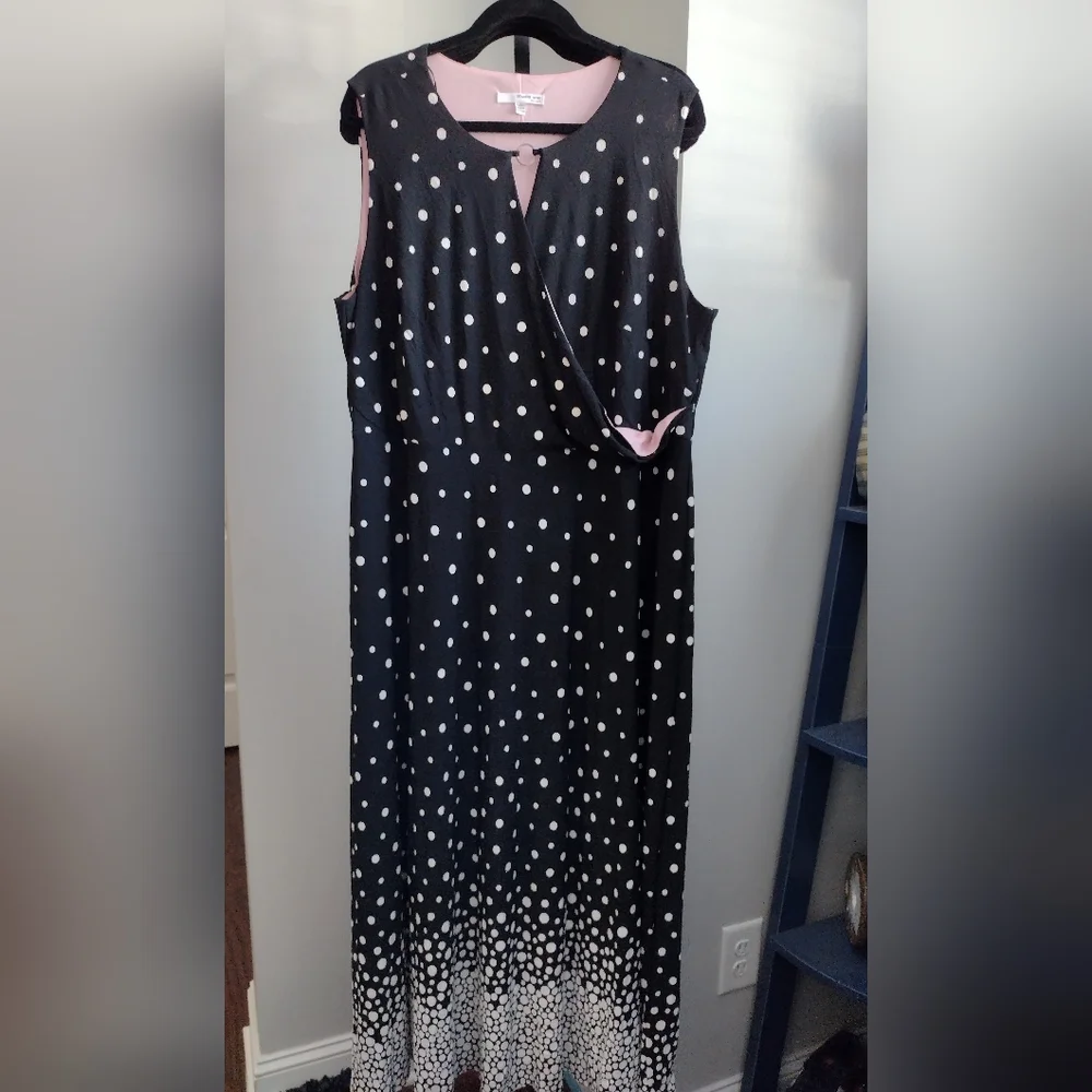 NWT Studio One Black Polka Dot Maxi Dress Size:3X